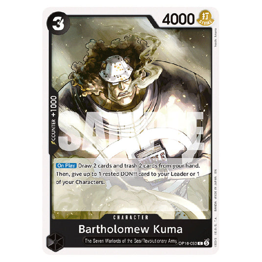 Bartholomew Kuma OP16-093 card from the One Piece set The Time of Battle
