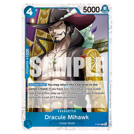 Dracule Mihawk P-081a card from the One Piece set Premium Booster 02