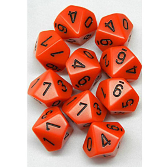 Chessex - Opaque Polyhedral D10 10-Dice Blocks - Orange/black