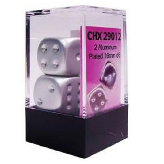 Chessex - Specialty Dice Pair - Metallic 16mm D6 w/pips - Aluminum-Plated