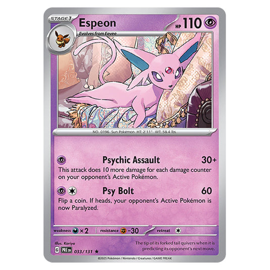 Espeon 033 card from the Pokemon set Prismatic Evolutions