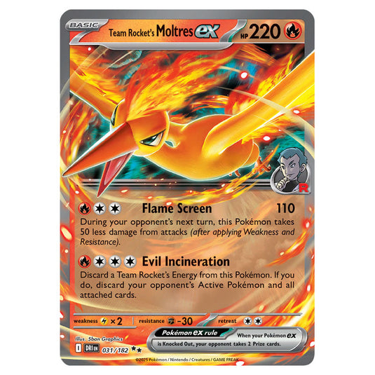 Team Rocket's Moltres ex 031 card from the Pokemon set Destined Rivals