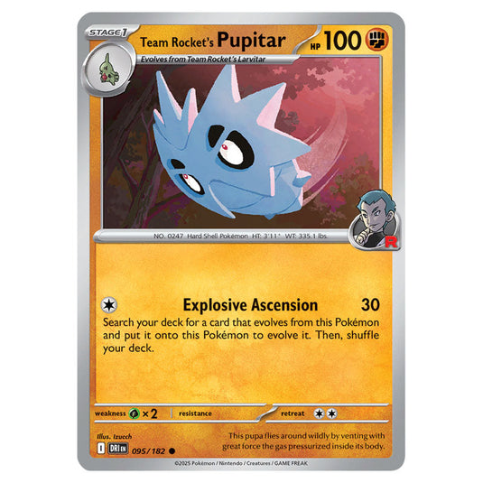 Team Rocket's Pupitar 095 card from the Pokemon set Destined Rivals