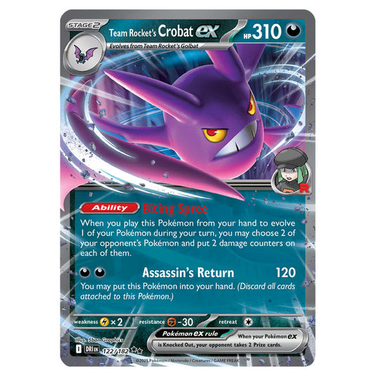 Team Rocket's Crobat ex 122 card from the Pokemon set Destined Rivals