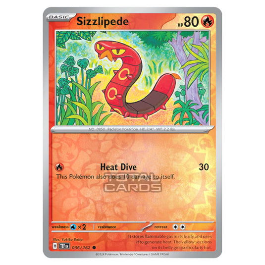 Pokemon - Scarlet & Violet - Temporal Forces - Sizzlipede - 036/162 - (Reverse Holo)