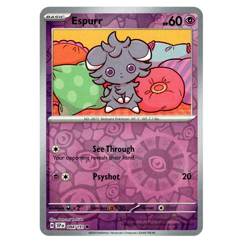 Pokemon - Scarlet & Violet - Surging Sparks - Espurr - 084/191 - (Reverse Holo) Pokemon - Scarlet & Violet - Surging Sparks - Espurr - 084/191 - (Reverse Holo)