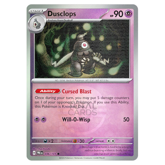 Dusclops 036 Reverse Holo Poke Ball card from the Pokemon set Prismatic Evolutions