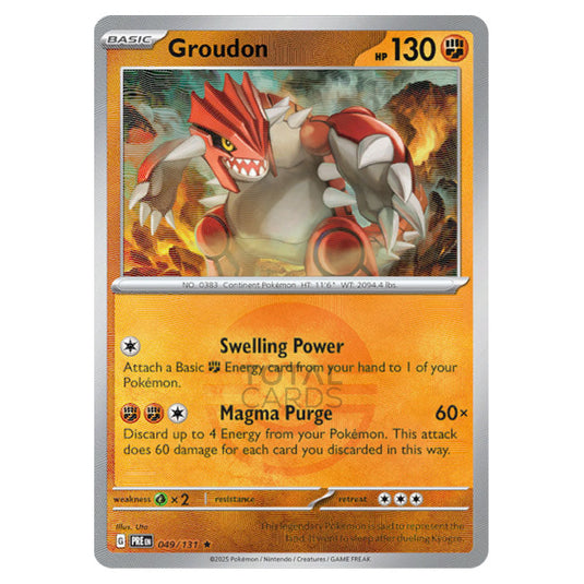 Groudon 049 Reverse Holo Poke Ball card from the Pokemon set Prismatic Evolutions