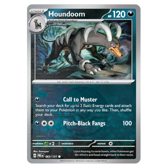 Houndoom 063 Reverse Holo Poke Ball card from the Pokemon set Prismatic Evolutions