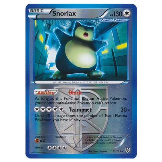 Pokemon - Black & White - Plasma Storm (Reverse Holo) - Snorlax - 101/135