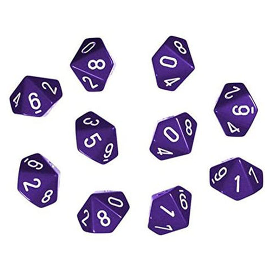 Chessex - Opaque Polyhedral D10 10-Dice Blocks - Purple/white