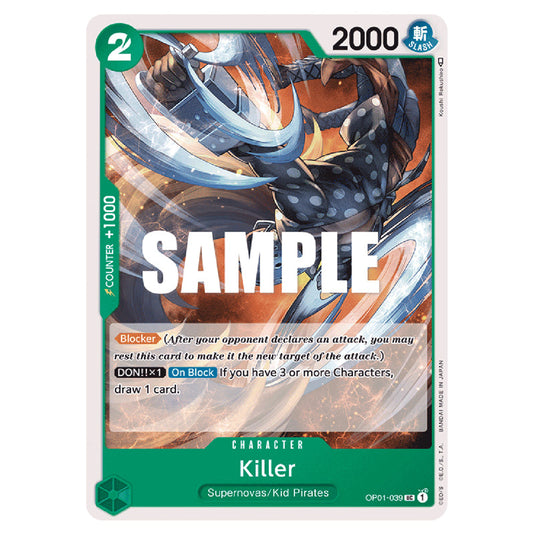 Killer OP01-039 card from the One Piece set Romance Dawn