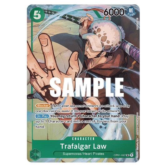 Trafalgar Law OP01-047a card from the One Piece set Romance Dawn