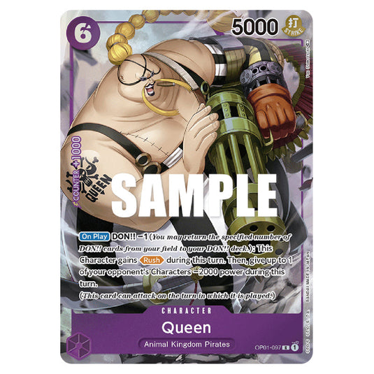 Queen OP01-097a card from the One Piece set Romance Dawn