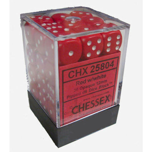 Chessex - Opaque 12mm D6 w/pips 36-Dice Blocks - Red w/white