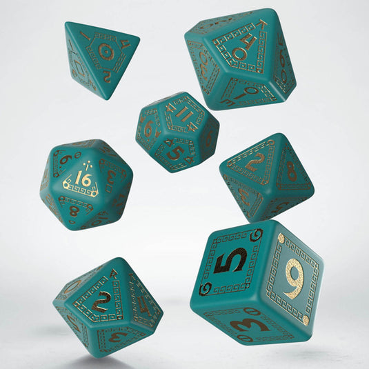 RuneQuest Turquoise & gold Dice Set