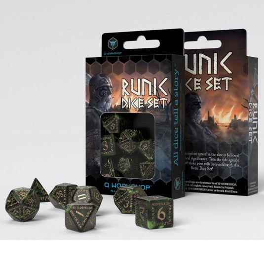 Runic Bottle-green & gold Dice Set