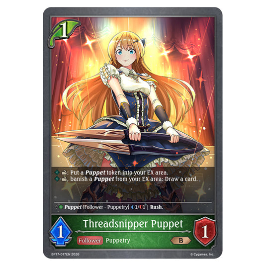 Threadsnipper Puppet BP17-017EN card from the Shadowverse: Evolve set Convergent Destinies