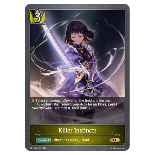 Killer Instincts BP17-026EN card from the Shadowverse: Evolve set Convergent Destinies