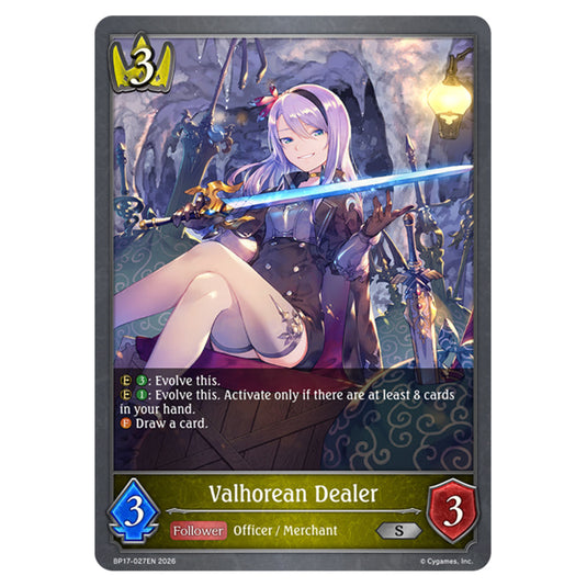 Valhorean Dealer BP17-027EN card from the Shadowverse: Evolve set Convergent Destinies