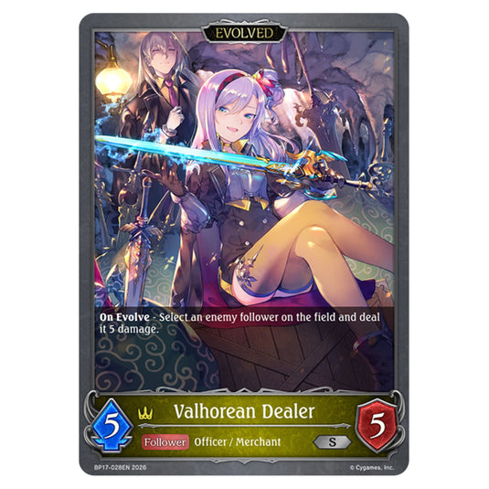 Valhorean Dealer BP17-028EN card from the Shadowverse: Evolve set Convergent Destinies