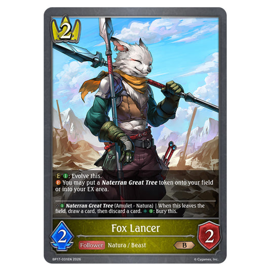 Fox Lancer BP17-031EN card from the Shadowverse: Evolve set Convergent Destinies