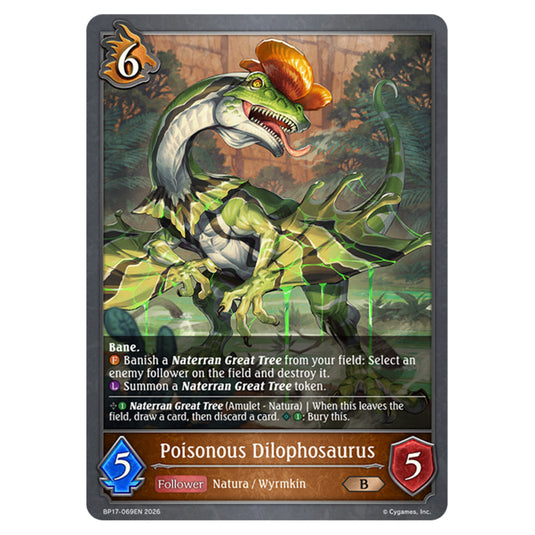 Poisonous Dilophosaurus BP17-069EN card from the Shadowverse: Evolve set Convergent Destinies