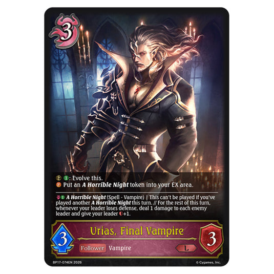 Urias, Final Vampire BP17-074EN card from the Shadowverse: Evolve set Convergent Destinies