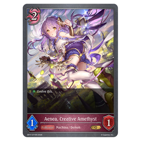 Aenea, Creative Amethyst BP17-077EN card from the Shadowverse: Evolve set Convergent Destinies
