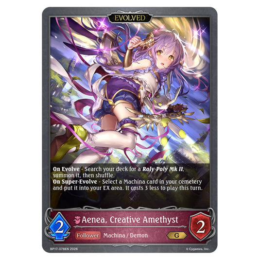 Aenea, Creative Amethyst BP17-078EN card from the Shadowverse: Evolve set Convergent Destinies