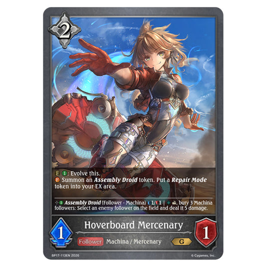 Hoverboard Mercenary BP17-113EN card from the Shadowverse: Evolve set Convergent Destinies