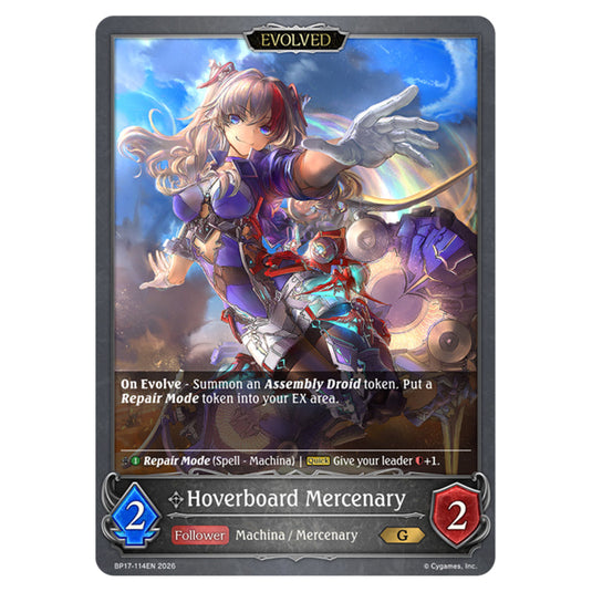 Hoverboard Mercenary BP17-114EN card from the Shadowverse: Evolve set Convergent Destinies