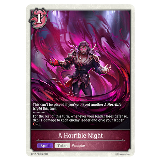 A Horrible Night BP17-P34EN card from the Shadowverse: Evolve set Convergent Destinies