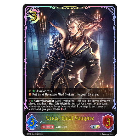 Urias, Final Vampire BP17-SL18EN card from the Shadowverse: Evolve set Convergent Destinies