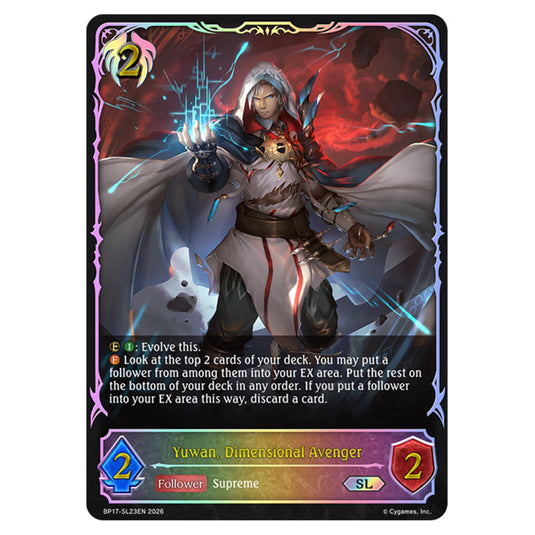 Yuwan, Dimensional Avenger BP17-SL23EN card from the Shadowverse: Evolve set Convergent Destinies