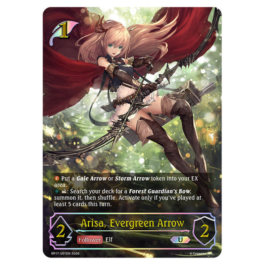 Arisa, Evergreen Arrow BP17-U01EN card from the Shadowverse: Evolve set Convergent Destinies