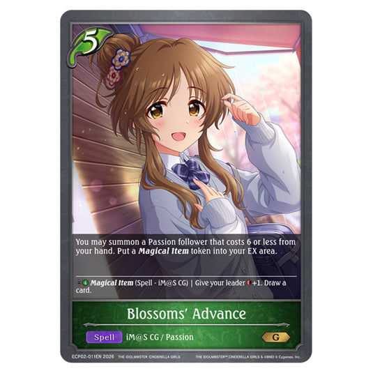 Blossoms' Advance ECP02-011EN card from the Shadowverse: Evolve set THE iDOLM@STER Cinderella Girls