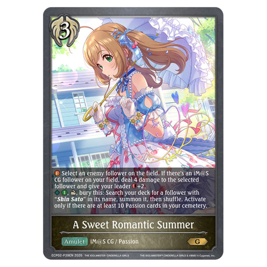 A Sweet Romantic Summer ECP02-P39EN card from the Shadowverse: Evolve set THE iDOLM@STER Cinderella Girls
