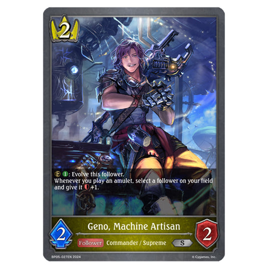 Geno, Machine Artisan BP05-027EN card from the Shadowverse: Evolve set Omens Eternal