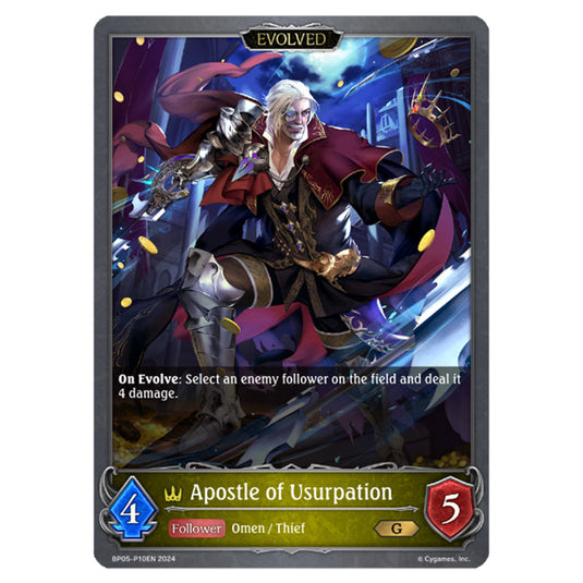 Apostle of Usurpation BP05-P10EN card from the Shadowverse: Evolve set Omens Eternal