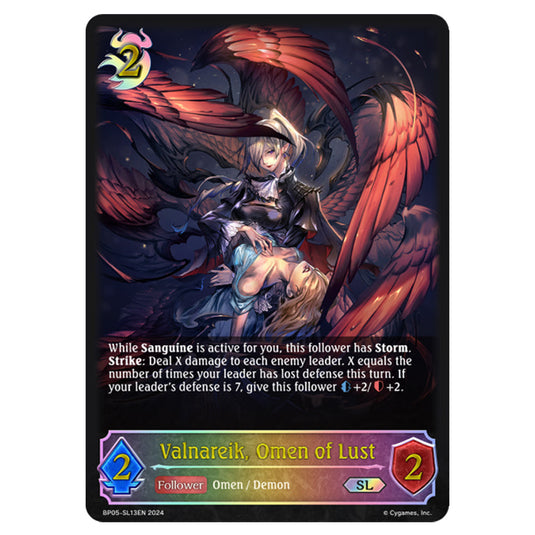 Valnareik, Omen of Lust BP05-SL13EN card from the Shadowverse: Evolve set Omens Eternal