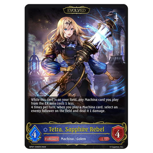 Tetra, Sapphire Rebel BP07-036EN card from the Shadowverse: Evolve set Verdant Steel