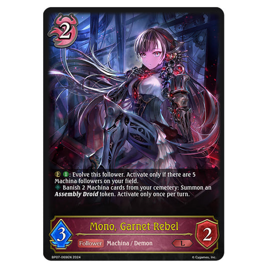 Mono, Garnet Rebel BP07-069EN card from the Shadowverse: Evolve set Verdant Steel