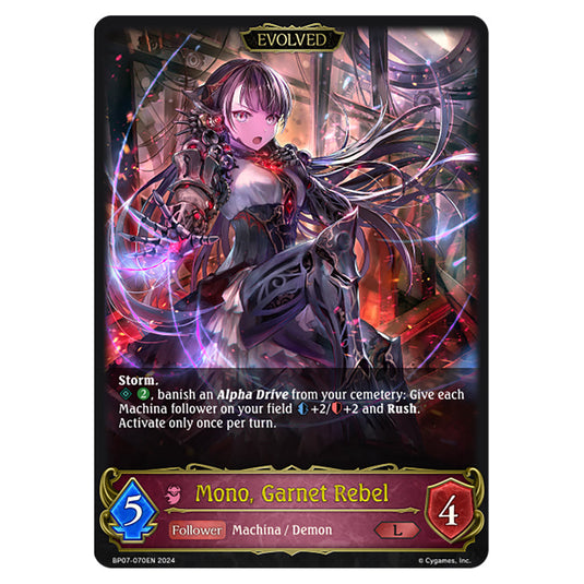 Mono, Garnet Rebel BP07-070EN card from the Shadowverse: Evolve set Verdant Steel