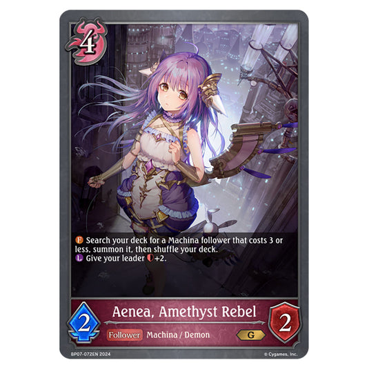 Aenea, Amethyst Rebel BP07-072EN card from the Shadowverse: Evolve set Verdant Steel