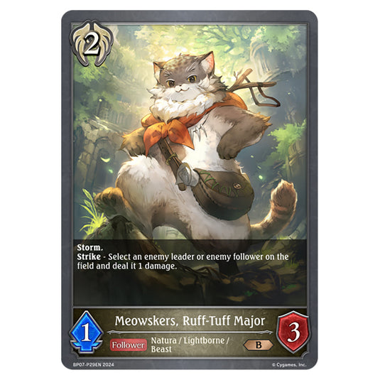 Meowskers, Ruff-Tuff Major BP07-P29EN card from the Shadowverse: Evolve set Verdant Steel