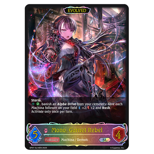 Mono, Garnet Rebel BP07-SL14EN card from the Shadowverse: Evolve set Verdant Steel