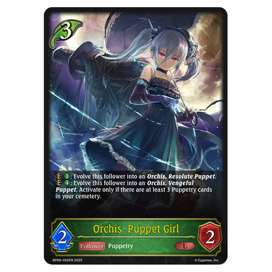 Orchis, Puppet Girl BP08-002EN card from the Shadowverse: Evolve set Alterchaotica