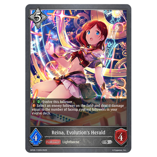 Reina, Evolution's Herald BP08-110EN card from the Shadowverse: Evolve set Alterchaotica