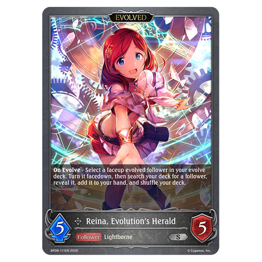 Reina, Evolution's Herald BP08-111EN card from the Shadowverse: Evolve set Alterchaotica